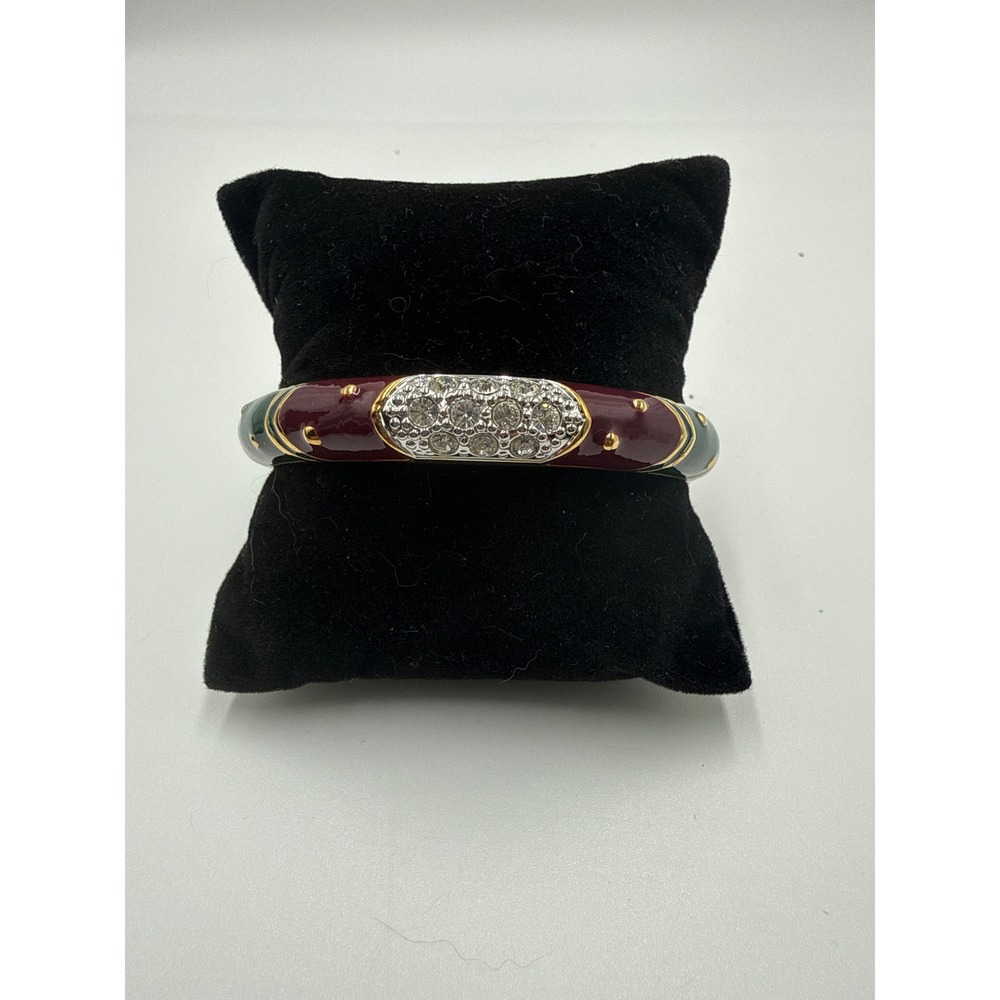 Joan Rivers Enamel Hinge Bangle Bracelet Gold Tone Crystal Accents Multi Color